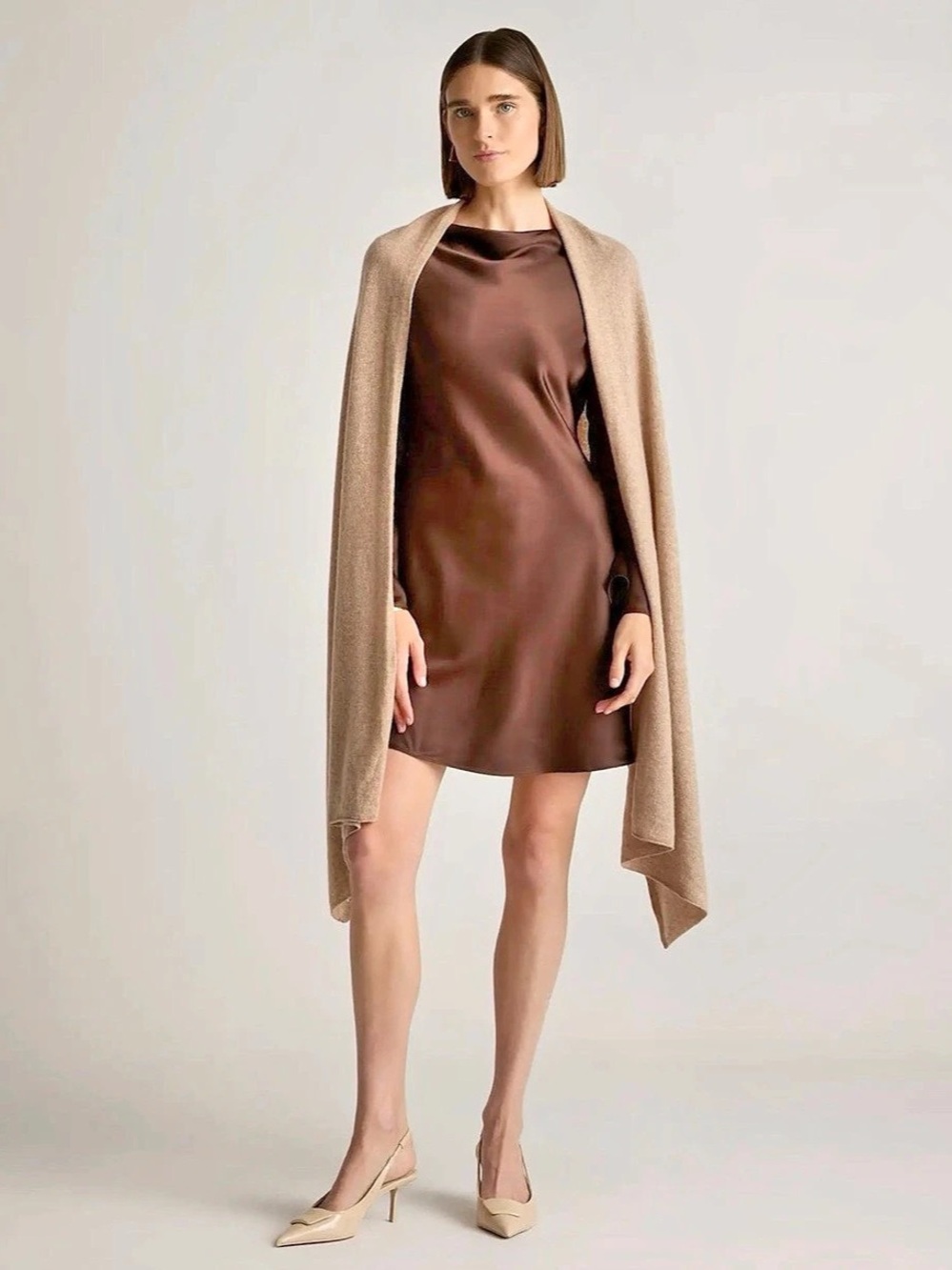 Quince Mongolian Cashmere Wrap Brown Draped Poncho